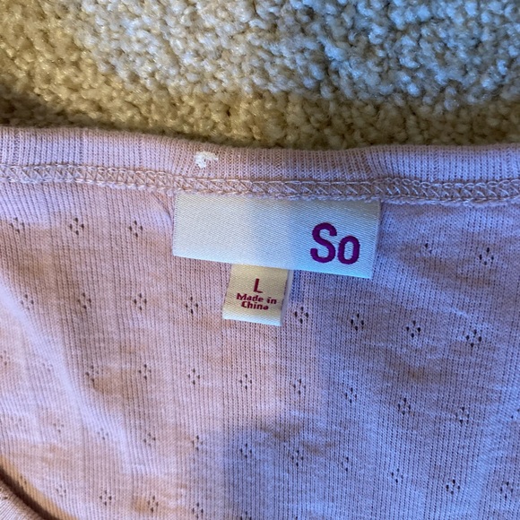 Cute rib knit short top. Short sleeve, button placket. Size large. - Picture 2 of 7